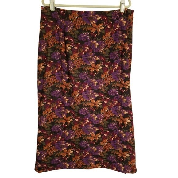 Women's Stretch Straight Skirt size 20W Dark Floral Print Skirt Midi Straight - Picture 1 of 9